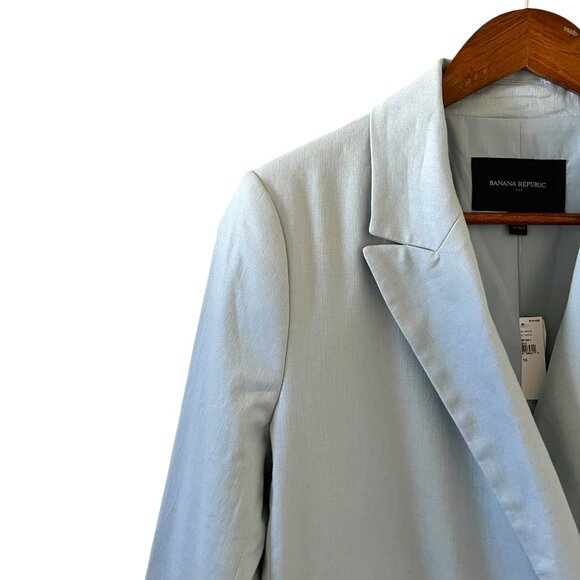 Banana Republic NEW Linen Blend Double Breasted Blazer In Powder Blue Size 10 - Picture 6 of 16